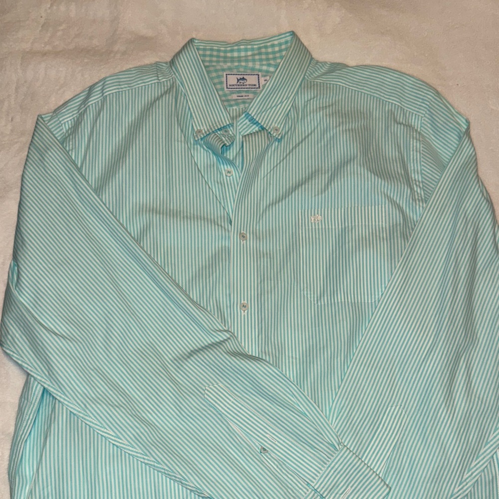 Southern Tide Men's Light Blue Striped Button Down Shirt